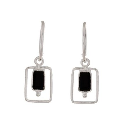 Earring hanging geo rectangle with ball