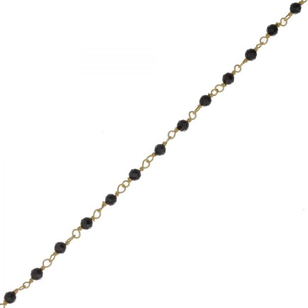 FF - bracelet 3mm black agate beaded gold plated