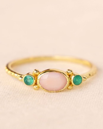 F - Ring size 50 pink opal + gr. agate 3x5mm joy g. pl.