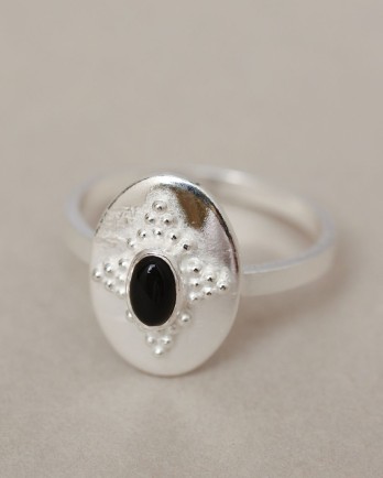 F- ring size 54 15x10 old timer black agate
