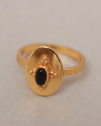 H- ring size 52 15x10 old timer black agate gold plated