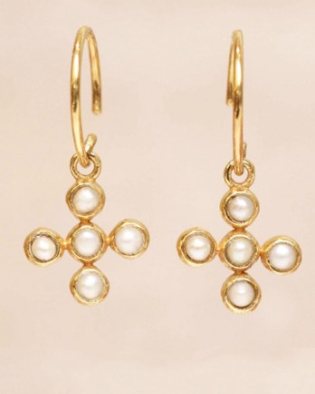 II - earring cross pearl gold plated