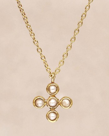 K - collier cross pearl gold plated