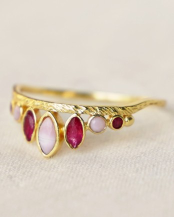 JJ - Ring size 58 ruby + pink opal royal chandelier g. pl.