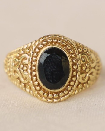 R - Ring size 52 signet oval deluxe black agate g. pl.