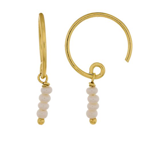 cc earring three pearl 2mm stick beads gold plated