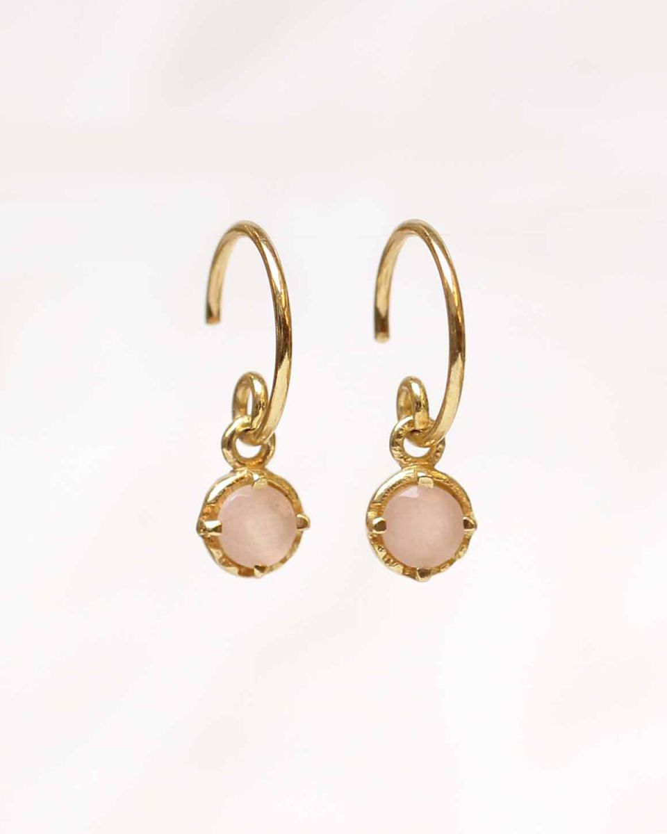 dd earring 4mm hanging round pink opal gold plated
