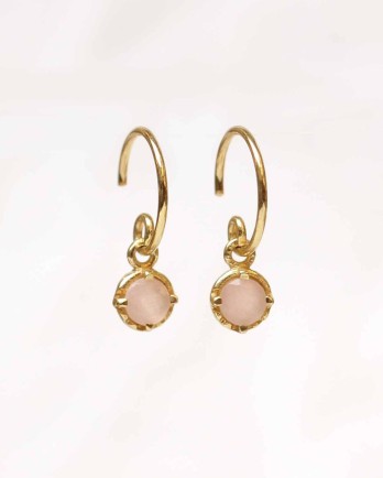 D- earring 4mm hanging round pink opal gold plated