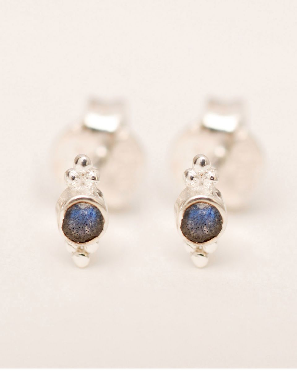bb earring stud 2mm stone and dots labradorite