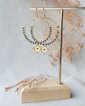 Big hanging hoop earring with beads and pendant g.pl.
