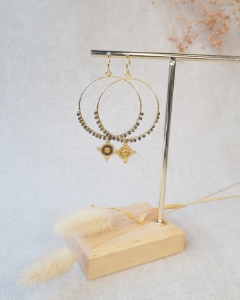 Big hanging hoop earring with beads and pendant g.pl.