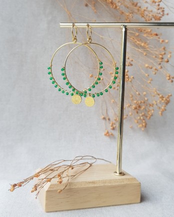 Big hanging hoop earring  with beads g.pl.