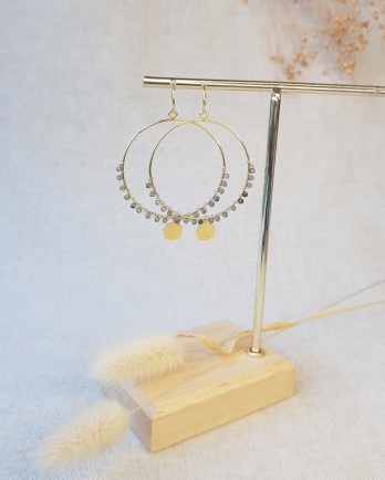 Big hanging hoop earring with beads g.pl.