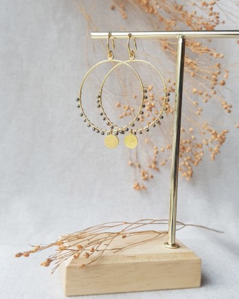 Big hanging hoop earring  with beads g.pl.