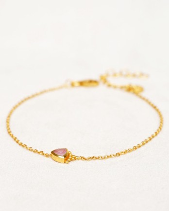 FF - Bracelet rose quartz 4mm triangle with dots gold plated