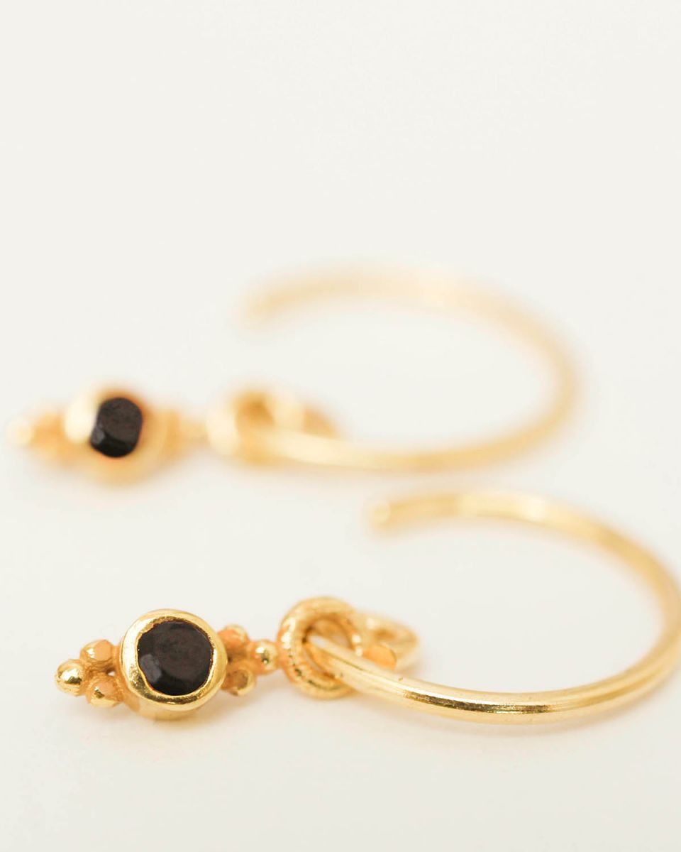cc earring 2mm stone and dots black zirkonia gold plated