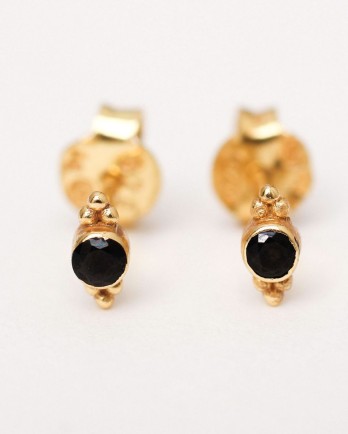 C- earring stud 2mm stone and dots black zirkonia gold pl.