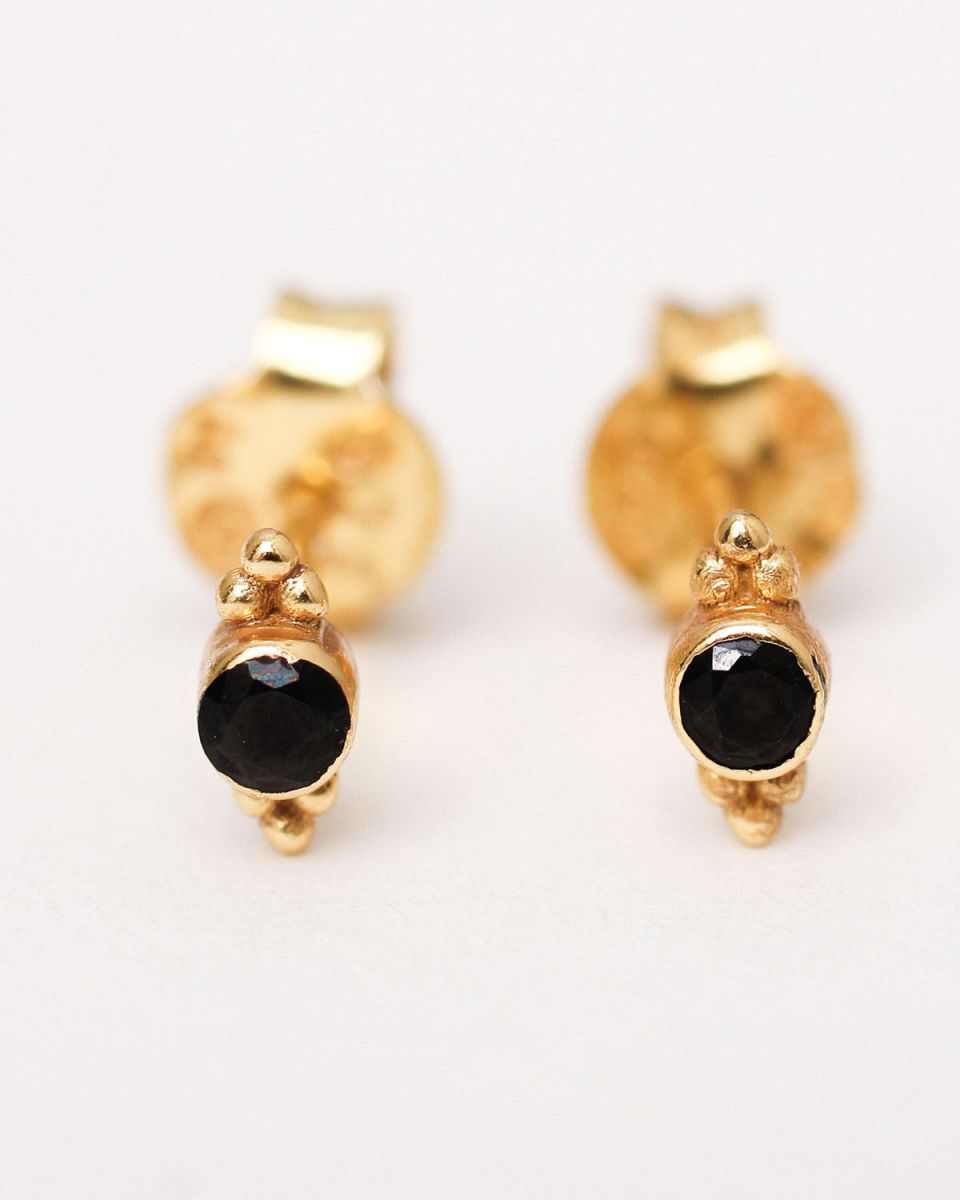 c earring stud 2mm stone and dots black zirkonia gold pl
