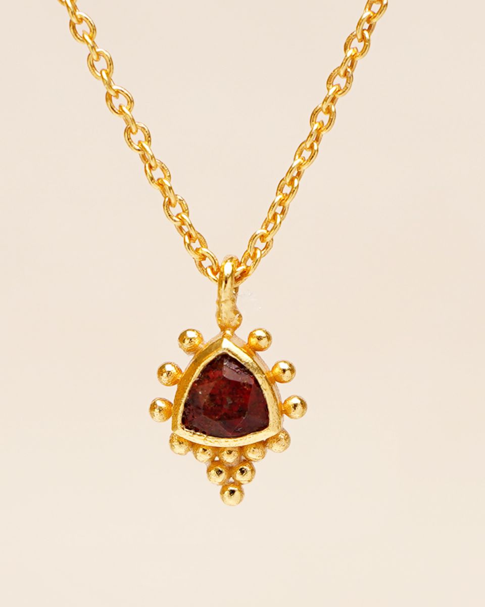 collier red jasper 4mm triangle with sunny dots gold plated