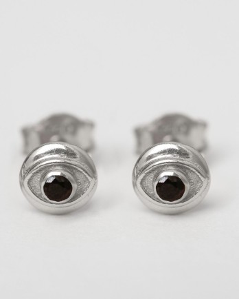 D- earring stud 6mm coin eye black zirkonia