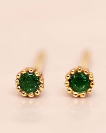 D- earring stud green zed gold plated