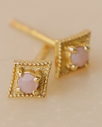 D - Earring stud pink opal diamond