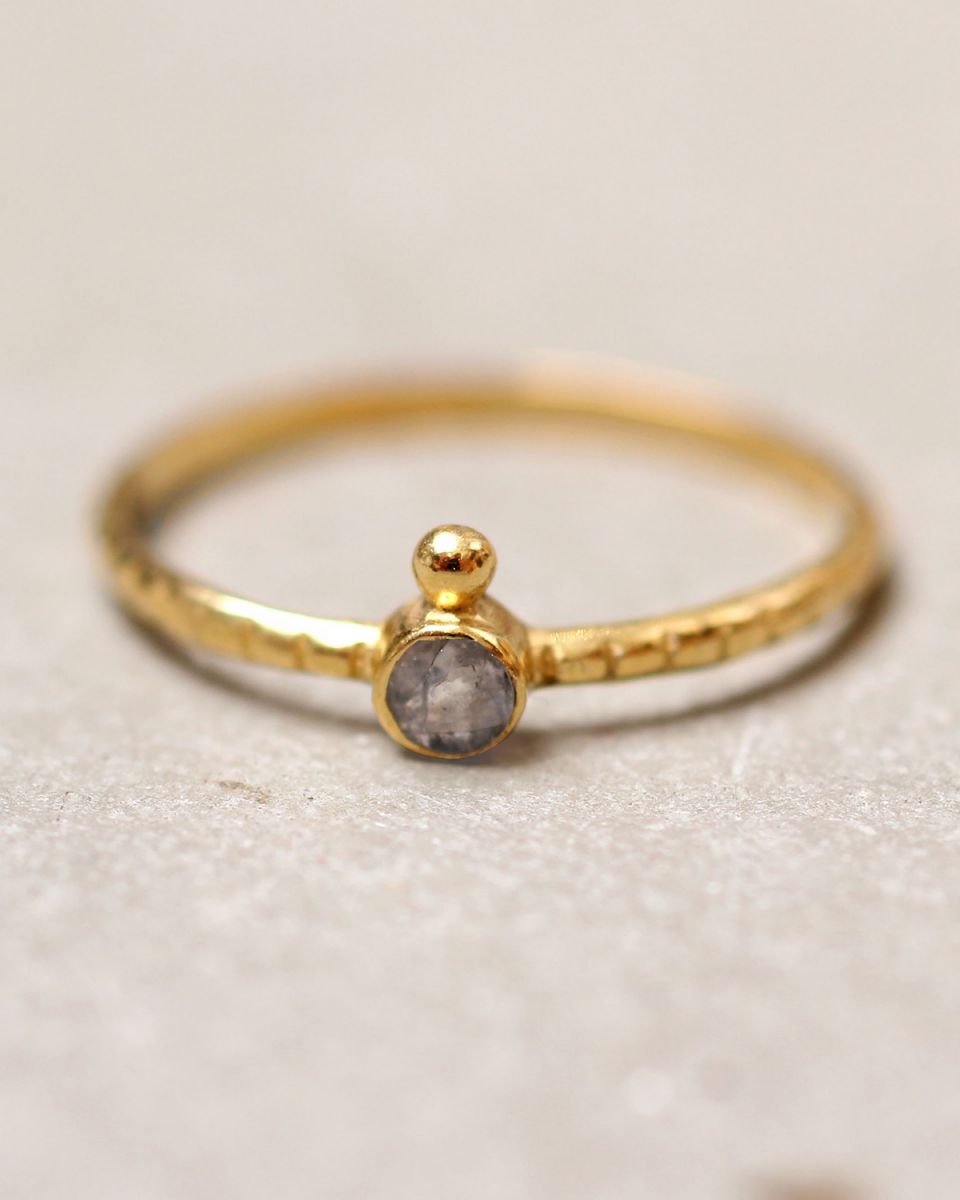 d ring size 54 3mm round 1 dot labradorite gold plated