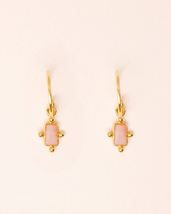 E- earring 5x3mm dots peach moonstone gold plated