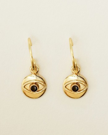 EE - earring 8mm coin eye black zirkonia gold plated