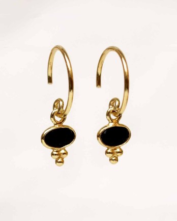 E- earring black agate gipsy gold plated