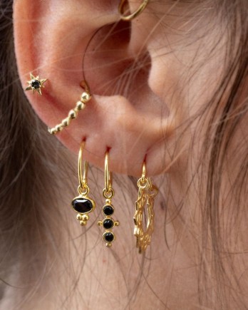 E- earring black agate star stud gold plated