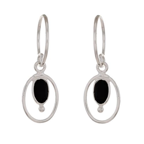 e earring geo oval ball with black agate