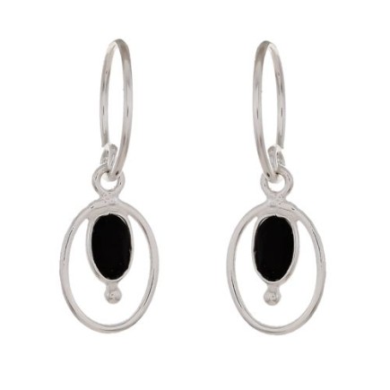 E- earring geo oval + ball with black agate