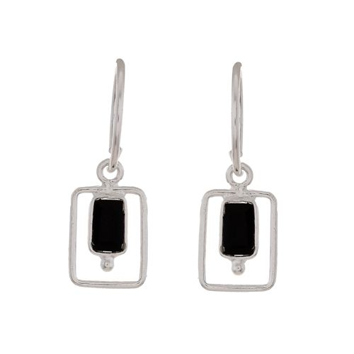 ee earring geo rectangle ball with black agate