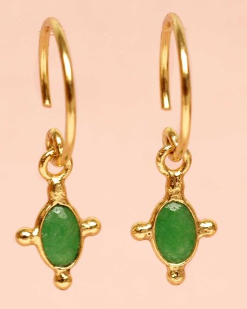 EE-earring hanging green zed vertical oval and single