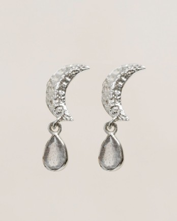 E - Earring Lucia stud moon with hanging labradorite