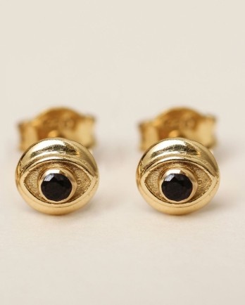 EE - earring stud 6mm coin eye black zirkonia gold plated