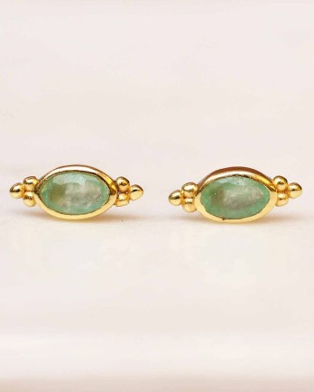 EE - earring stud oval dots nefrite gold plated