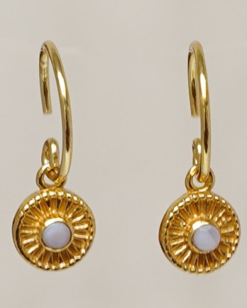 E-Earrings pendant wheels+pink opal 2mm stone gld.pltd.