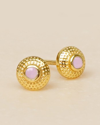 EE-Earrings stud hammered circle pink opal zed 2mm ltd.