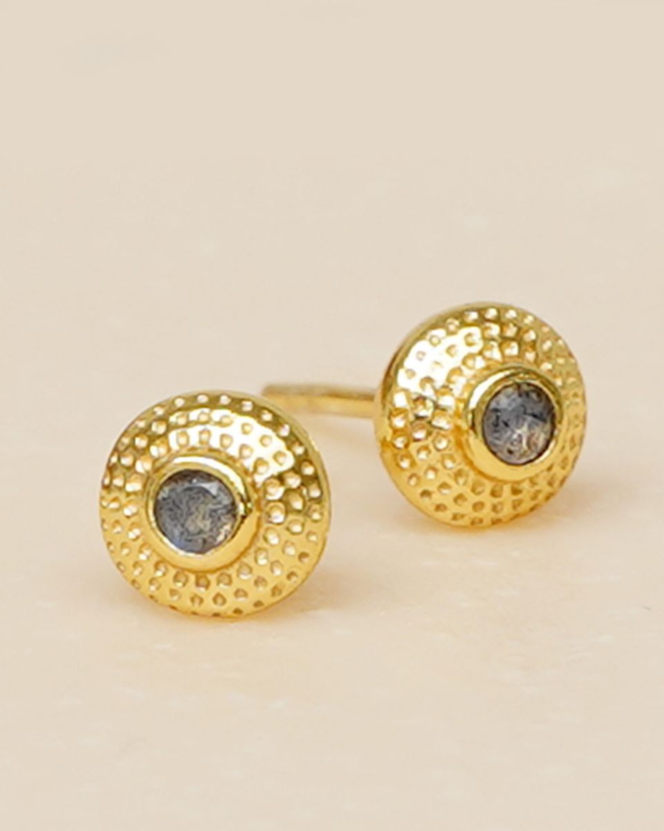 ee earrings stud hammered circle with labradorite 2mm