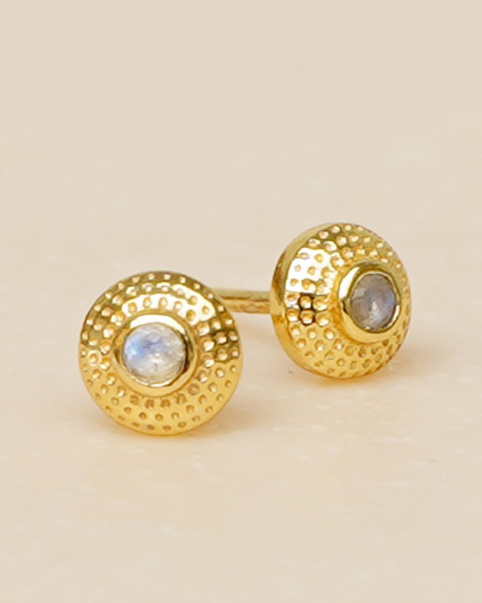 eearrings stud hammered circle with zirconia 2mm gold pltd