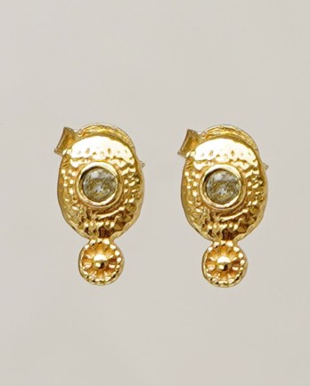 EE - Earrings stud labradorite 2mm in oval gold pltd.