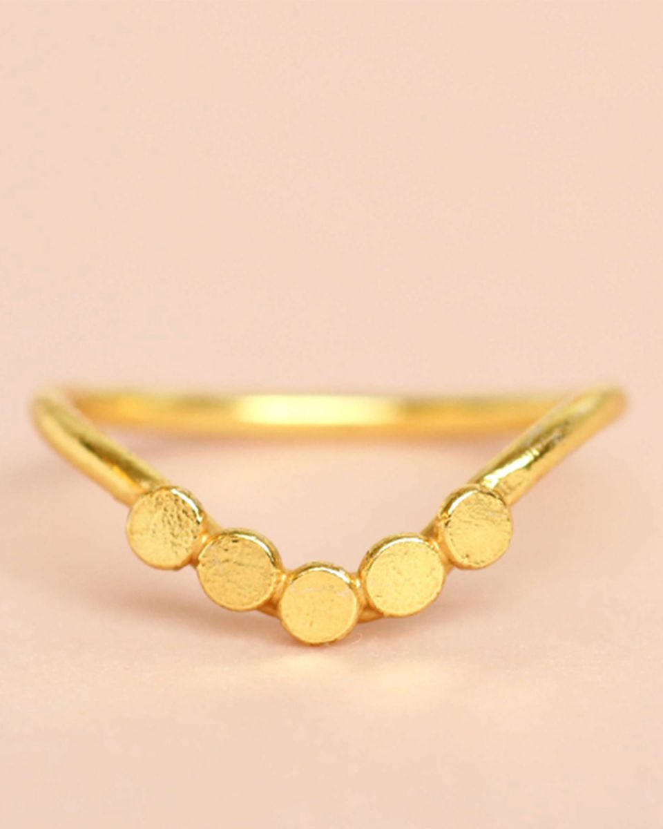 e ring size 56 vshape 5 coins gold plated