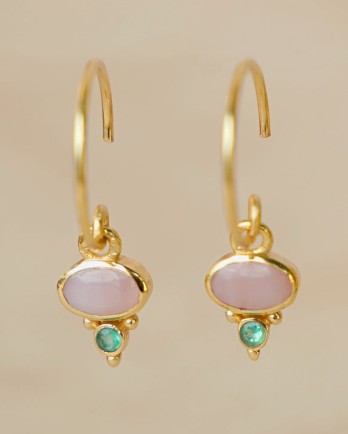 F - Earring hanging 3x5mm pink opal + gr. agate joy