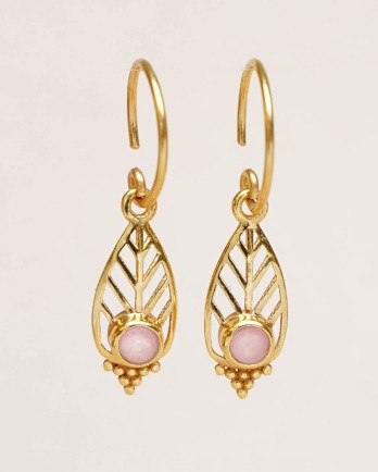 FF-Earring hanging rose quartz leaf 3mm stone with dots