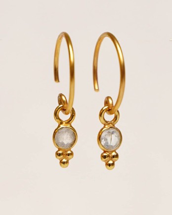EE-Earring hanging white moonstone 3mm sweet with dots la
