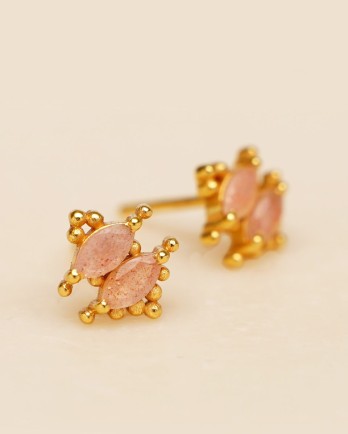HH-Earring stud peach moonstone 2,5x5mm double gem lated