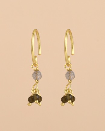 Earring hanging with four gemstone beads