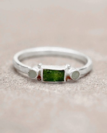 EE - ring size 56 rectangle 2mm stones amazonite / green zed